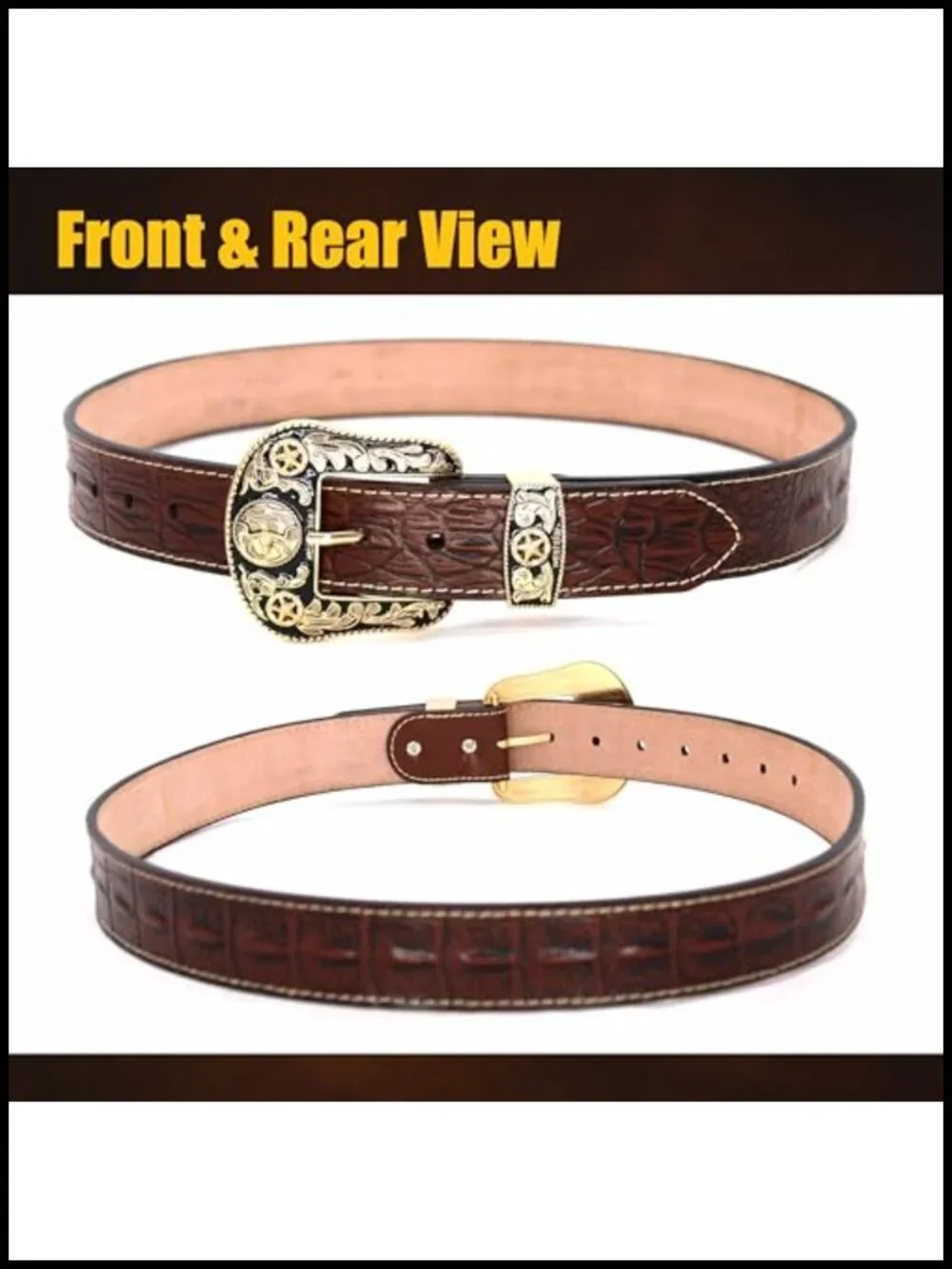 Genuine Leather Cowboy Belt Men's Western Embossed Tooled Belt Rodeo Style